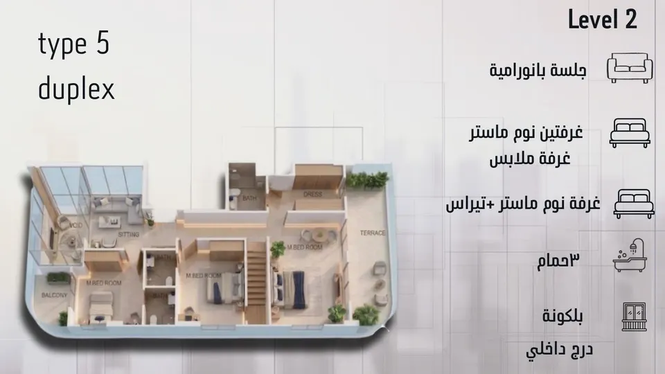النوع 5 دوبلكس — الطابق الثاني